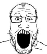 glasses open_mouth soyjak stubble teeth variant:markiplier_soyjak // 474x546 // 30.9KB