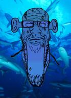 animal blue_skin calm closed_eyes closed_mouth ear glasses ogre_ears shark soyjak stretched_chin stubble subvariant:longplier sweating underwater variant:markiplier_soyjak vein water // 869x1200 // 1.0MB