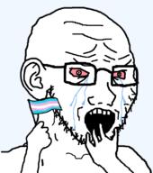 crying glasses lgbt open_mouth red_eyes science trans trans_flag trans_rights transgender_flag upset variant:soyak // 708x800 // 45.1KB