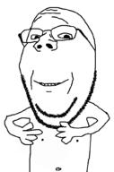 arm glasses hand hugging nipple smile soyjak stubble subvariant:wholesome_soyjak template variant:gapejak // 676x1021 // 40.0KB