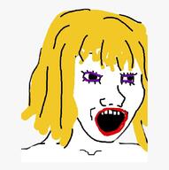 female femjak lipstick open_mouth subvariant:female_soyak variant:soyak yellow_hair // 860x866 // 57.7KB