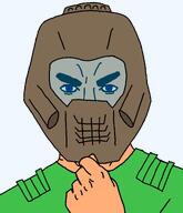 blue_eyes brown_hair clothes doom doom_(game) doom_guy doomguy fist glasses green_shirt helmet smile steve_jobs subvariant:steve_chuds thick_eyebrows thinking variant:chudjak // 1716x2000 // 149.0KB