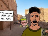 amerimutt arab army brown_skin holding_book holding_object islam middle_east military mustache no_glasses open_mouth quran sign smile stubble variant:unknown wojak_eyes // 800x598 // 446.2KB