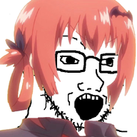 anime clothes female gabriel_dropout glasses hair necktie open_mouth red_hair satania soyjak stubble variant:soyak // 674x1072 // 381.0KB