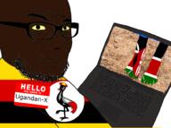 closed_mouth computer flag flag:kenya flag:uganda hello_my_name_is_(sticker) kenya laptop meta:tagme shield spear stubble text uganda ugandan-x(user) yellow_sclera // 1000x743 // 410.3KB