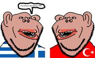2soyjaks amerimutt brown_skin country ear flag flag:greece flag:turkiye greece open_mouth soyjak speech_bubble stubble subvariant:impish_amerimutt text turkiye variant:impish_soyak_ears // 1261x783 // 46.3KB