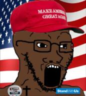 baseball_cap black_skin button clothes donald_trump flag:united_states glasses hat israel looking_to_the_right maga maga_hat open_mouth soyjak stubble united_states // 765x854 // 639.8KB