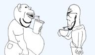 clothes coffee cup drinking ear fat lip looking_at_you mustache obese series:trios_&_duos side_eye side_profile straw stubble subvariant:euromutt subvariant:impish_amerimutt template transparent_background variant:impish_soyak_ears variant:markiplier_soyjak // 1406x810 // 29.0KB