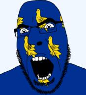 angry animal bird british england flag flag:sussex glasses hair looking_to_the_left open_mouth soyjak stubble sussex teeth thick_eyebrows united_kingdom variant:cobson // 721x789 // 108.1KB