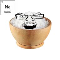 alkali_metal angry bowl chemistry element glasses open_mouth salt sodium soyjak text variant:feraljak // 700x700 // 305.4KB