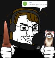 2soyjaks animal animal_abuse antenna brown_hair cockroach dildo ferret fist furry glasses gnome headphones holding_object implied_rape knot long_hair microphone pirate_software smile smug speech_bubble streamer variant:chudjak variant:impish_soyak_ears zoophile // 968x1021 // 246.2KB