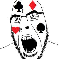 angry card club diamond glasses heart open_mouth soyjak spade stubble subvariant:clubson subvariant:diamondson subvariant:spadeson variant:cobson // 469x466 // 96.4KB