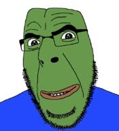 animal clothes frog glasses green_skin pepe smile smug soyjak stubble variant:cobson // 775x849 // 56.2KB