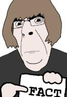 arm brown_eyes brown_hair closed_mouth clothes fact glasses hair hand holding_object sobot soyjak text variant:cobson white_skin // 775x1126 // 15.3KB