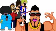 5soyjaks beard black_skin bloodshot_eyes brown_hair buff closed_mouth clothes crying full_body glasses gold_chain guitar hair microphone open_mouth soyjak stubble variant:cryboy_soyjak variant:markiplier_soyjak white_skin yellow_hair your_favorite_martian // 1920x1080 // 549.3KB