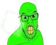 angry clenched_teeth glasses green_skin mustache soyjak stubble variant:feraljak yellow_teeth // 500x400 // 78.1KB
