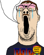 autism autist autistic award brown_hair crying doom ear eyebrows forehead_lines glasses gray_shirt grey_shirt hair lee_goldson lips mustache my_little_pony nose open_mouth speech_bubble speech_bubble_empty stubble text variant:reaction_soyjak white_background white_skin