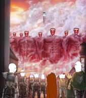 arm art attack_on_titan back bald buff clothes full_body fur giant glasses glowing_eyes hand holding_object house jacket leg muscles purple_hair red_skin sky squirrel steam stubble subvariant:chudjak_front subvariant:feralsquirrel subvariant:soylita subvariant:wholesome_soyjak sword tail titan torso variant:bernd variant:chudjak variant:cobson variant:gapejak variant:impish_soyak_ears variant:soyak // 2000x2257 // 5.1MB