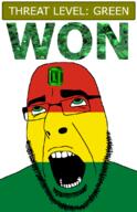 ahegao bolivia country emerald flag flag:bolivia gem glasses green green_eyes hair looking_up open_mouth schlog_color_event soyjak soyjak_blog stubble teeth text threat_level_green variant:cobson won // 721x1115 // 138.4KB