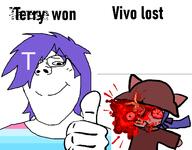 angry covered_eyes femjak flag:transgender_pride_flag ftm gore niko_(oneshot) oneshot pointing pooner purple_hair sign terry_crews(namefag) thumbs_up trans trans_flag variant:gapejak // 1500x1173 // 81.3KB