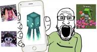 animal arm clothes dream_(youtuber) emoticon glasses glow_squid hand heart holding_object holding_phone iphone irl minecraft open_mouth phone screenshot soyjak squid stubble subvariant:phoneplier subvariant:phoneplier_vertical tshirt variant:markiplier_soyjak video_game // 750x405 // 42.9KB