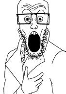 bald beard clothes glasses open_mouth soyjak stubble teeth teeth_showing variant:unknown white_background white_skin // 566x800 // 20.1KB