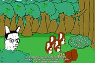 animal back bush canine closed_mouth drawn_background ear fangs forest fox full_body furry glasses hair hunter lime looking_at_you looking_to_the_right multiple_soyjaks nature nut nuts open_mouth peanut smirk smug soyjak squirrel subvariant:feralsquirrel tail text tree variant:chudjak variant:feraljak variant:markiplier_soyjak // 3000x2000 // 449.8KB