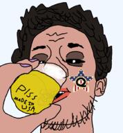 amerimutt brown_skin cup drinking ear eye_bags eyebags face_tattoo facial_mark flag flag:united_states forehead_wrinkles hair hand holding_object lips mutt painted_nails piss stubble tattoo text translucent translucent_background transparent transparent_background // 950x1022 // 109.0KB