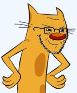 animal arm cartoon cat cat_(character) cat_ear catdog closed_mouth ear glasses hand nickelodeon smile smug snout soyjak stubble variant:soyak // 274x330 // 63.4KB