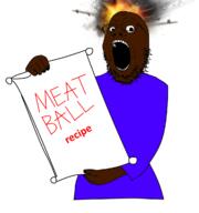 black_skin clothes explosion glasses holding_object meatballs open_mouth soyjak stubble text variant:gapejak // 1122x1200 // 257.2KB