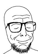 bald beard calm closed_eyes closed_mouth glasses smile soyjak template variant:unknown white_background wrinkles // 425x599 // 14.2KB