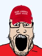 cap clothes donald_trump glasses hat maga open_mouth politics soyjak stubble variant:markiplier_soyjak white_skin // 600x800 // 191.9KB