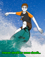 arm brown_hair clothes dan forehead_lines full_body glasses greentext grey_shirt hair hand i_am_not_a_nazi irl leg low_effort low_quality nails nazism never_stress nose op_is_not_a_nazi_and_was_bored orange_shirt sea smirk smug splash stubble subvariant:soyak_front surf_board surfing text variant:soyak water wave // 3236x4023 // 12.1MB