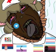 ack anthro artist:crimsonvoidhydra1488 brown_skin clothes dead ear esl flag:minor_attracted_person flag:necrosexual_pride_flag flag:serbia flag:transgender_pride_flag flag:zoophilia_pride_flag furfag furry hat lorna_(terrible_mouse) meta:leaky mouse nurse rope rotten_teeth shitskin stink_lines stinky suicide telegram terrible_mouse tranny transparent_background trend:slopjak troon variant:bernd yellow_hair // 768x719 // 62.5KB