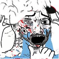 beard brain creepy crying excited glasses hand horror open_mouth scary tear variant:cryboy_soyjak variant:excited_soyjak variant:soyak variant:wojak wojak // 378x378 // 104.3KB