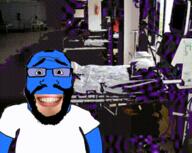 animated arm beard bed blue_skin glasses glitch hair hospital irl looking_at_you pibby smile soyjak static subvariant:science_lover teeth variant:markiplier_soyjak white_shirt you_were_one_i_ker // 302x240 // 785.9KB