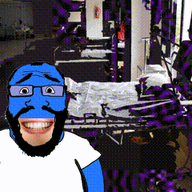 animated arm beard bed blue_skin glasses glitch hair hospital irl looking_at_you pibby smile soyjak static subvariant:science_lover teeth variant:markiplier_soyjak white_shirt you_were_one_i_ker // 302x240 // 785.9KB