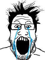 crying glasses hair open_mouth soyjak stubble variant:markiplier_soyjak // 600x800 // 38.2KB