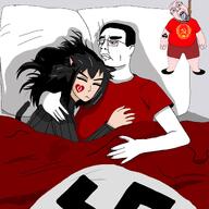 ack alunya bed bleached bwc_only cat_ear catgirl closed_eyes hanging hugging leftypol nazism pillow queen_of_hearts queen_of_spades sleeping swastika tranny variant:bernd variant:chudjak // 2048x2043 // 1.7MB