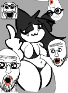 animal arm big_breasts bikini black_hair breasts cat cat_ear catgirl character:nicoal long_hair middle_finger oh_my_god_she_is_so_attractive open_mouth pointing ratingcat sisa variant:el_perro_rabioso variant:slatejak variant:two_pointing_soyjaks // 512x695 // 108.2KB