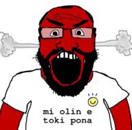 angry arm beard clothes conlang fume glasses i_love linguistics open_mouth red soyjak subvariant:science_lover text toki_pona tshirt variant:markiplier_soyjak // 800x789 // 2.4MB