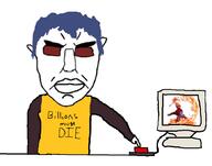 arm blue_hair button computer ear glasses hand krohnen millions_must_die red_glasses screenshot soyjak subvariant:pol_face table the_king_of_fighters variant:chudjak video_game // 867x681 // 140.4KB