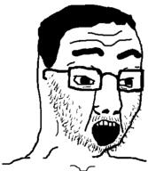 glasses hair mustache open_mouth soyjak stubble variant:chudjak // 327x376 // 9.4KB