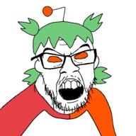 4chan angry anime antenna glasses green_hair hair open_mouth orange_eyes reddit stubble variant:feraljak yotsoyba // 1500x1500 // 40.2KB