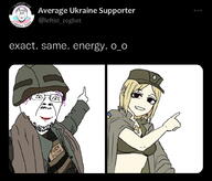 2soyjaks glasses hair marichka mustache open_mouth purple_hair russo_ukrainian_war soyjak stubble text tongue tranny tweet twitter ukraine variant:bernd vladimir_putin yellow_teeth // 1024x877 // 177.4KB