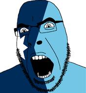 angry flag flag:minnesota glasses looking_to_the_left minnesota open_mouth soyjak stubble teeth thick_eyebrows united_states variant:cobson // 722x788 // 34.4KB