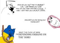 3soyjaks arm bloodshot_eyes computer country crying daddy's_girl ear eyelashes female femjak flag glasses hair hand hanging hohol oink open_mouth pig pink_hair rope russia russo_ukrainian_war smile soybooru soyjak stubble subvariant:gapejak_female subvariant:massjak subvariant:wholesome_soyjak suicide text tongue ukraine variant:gapejak variant:zoomer_on_computer vatnik yellow_teeth // 815x590 // 155.2KB