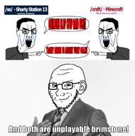 bloodshot_eyes chat_bubble cry crying impact_font meme minecraft open_mouth pointing red_eyes smug soycraft space_station_13 ss13 variant:chudjak variant:soyak white_background // 2372x2398 // 962.1KB