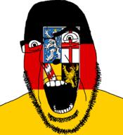 Saarland angry flag flag:saarland full_head germany glasses hair looking_to_the_right open_mouth soyjak stubble teeth variant:cobson // 721x789 // 87.2KB