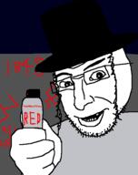 1488 arm clothes falseflag glasses hand hat holding_object judaism open_mouth soyjak stubble swastika variant:thumbjak // 467x589 // 20.4KB